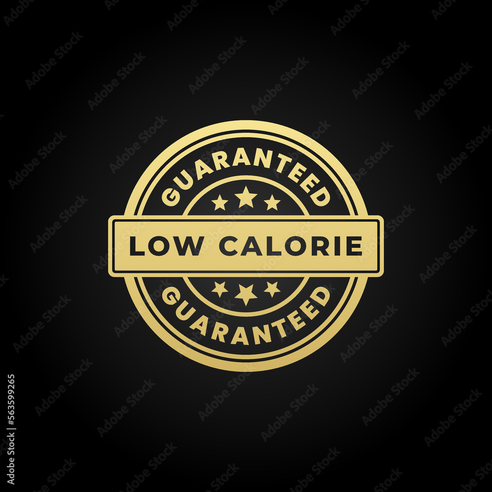 Low Calorie Label Vector or Elegant Low Calorie Icon Vector On Black Background. low calorie product label suitable for packaging design. Best low calorie label with elegant design.