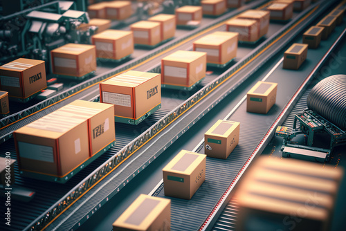 A logistics hub with a network of conveyor belts and automated sorting machines, packages and parcels moving through the system seamlessly, generative ai