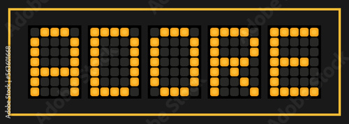 Orange color led banner in word adore on black background