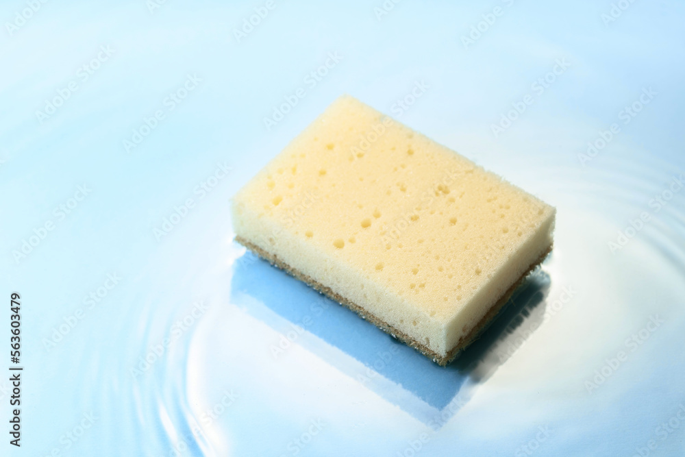 The sponge falls into the water. The sponge falls into the water.