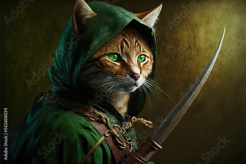 robin hood archer cat illustration generative ai