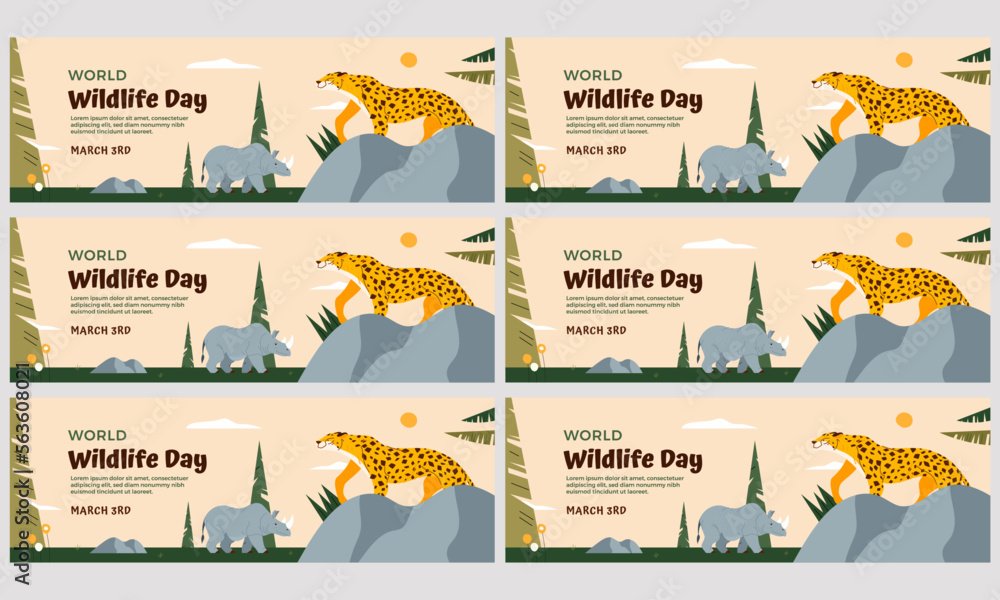 world wildlife day horizontal banner set template vector flat design