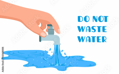 Do not waste water unnecessarily hand closes the tap for saving water World water day. photo