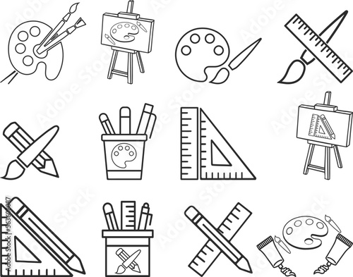 Art tool icon set, drawing tool line icon set black vector