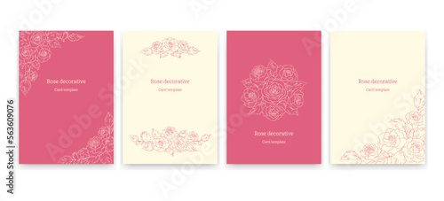 薔薇の花の装飾イラスト, カードデザインのテンプレートセット, ピンクとホワイトのコラボレーション. 結婚式, バレンタイン, 記念日, お祝いのコンセプト.