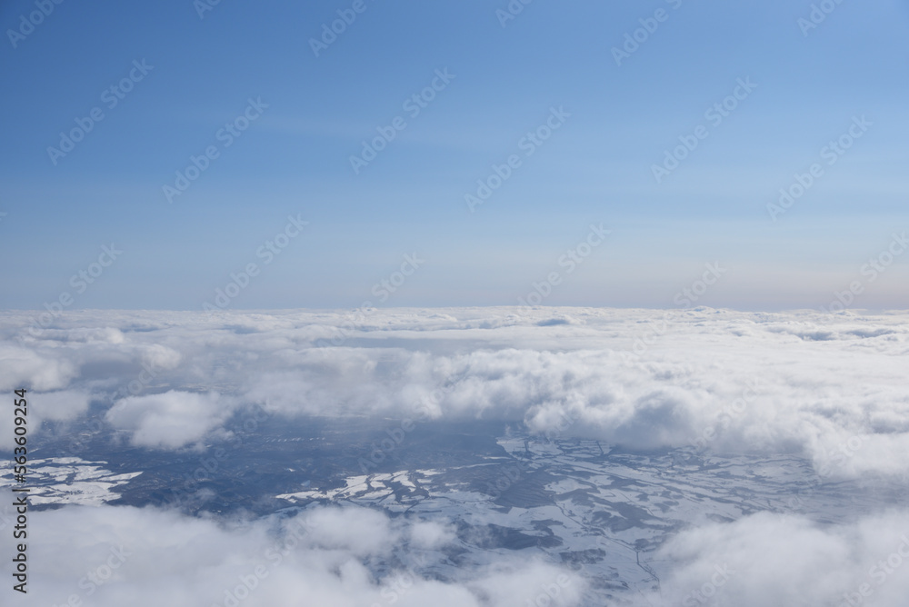 View of Hokkaido from airplane in winter