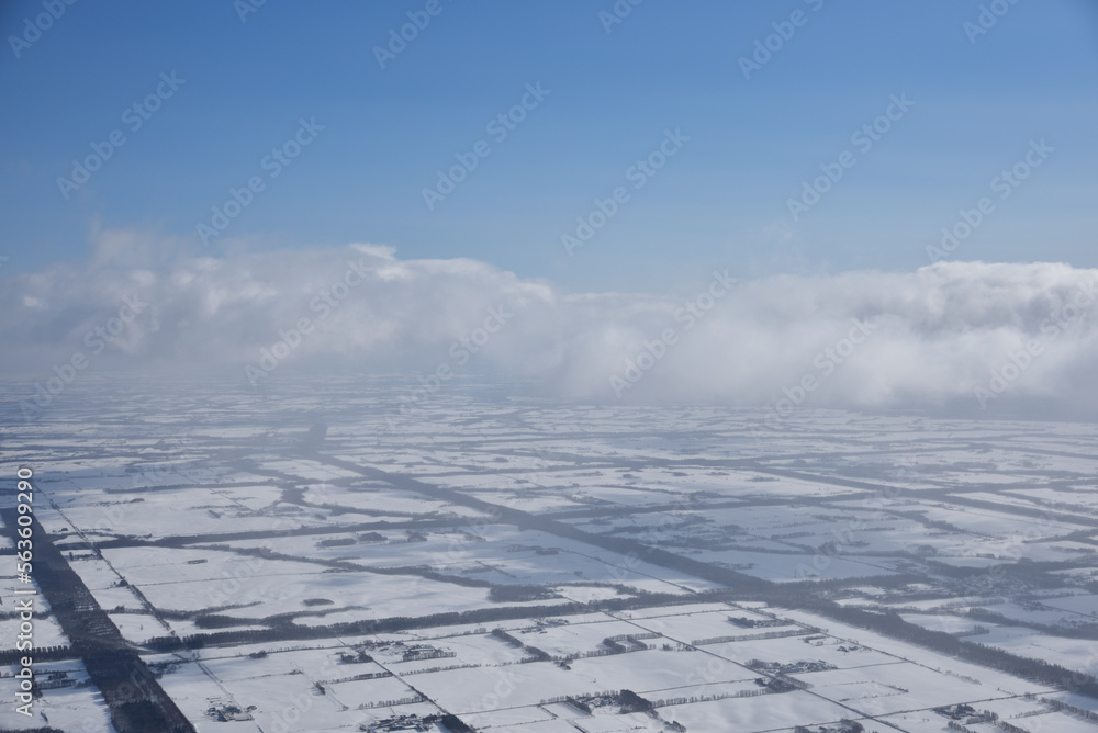 View of Hokkaido from airplane in winter View of Hokkaido from airplane in winter