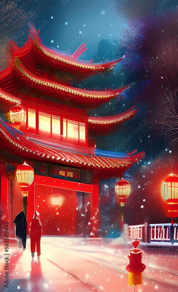 Red Chinese royal scene background created by generative AI, AI generated Red Chinese royal scene background created by generative AI, AI generated