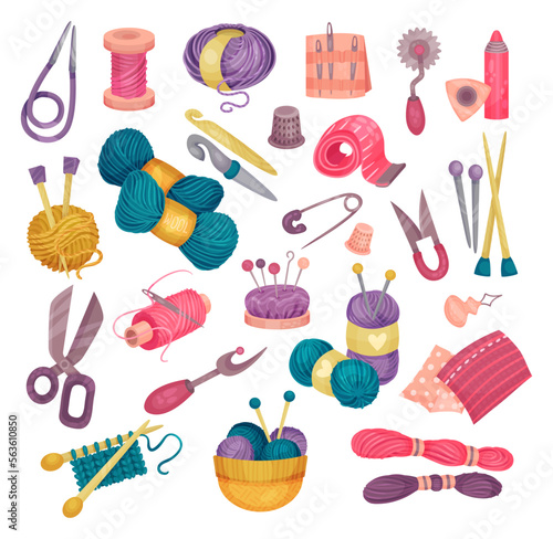Sewing and Knitting Tools and Accessory Big Vector Set
