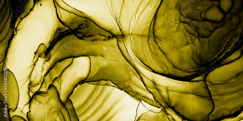 Fotografia Black Oil Water Abstract. Brown Watercolor Blotch. Lemon Oil Pai
