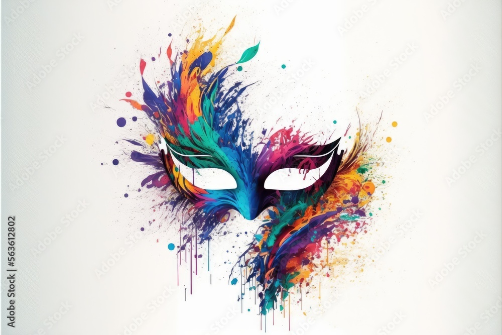 A luxurious and beautiful colorful mask with on a white background. Generative AI