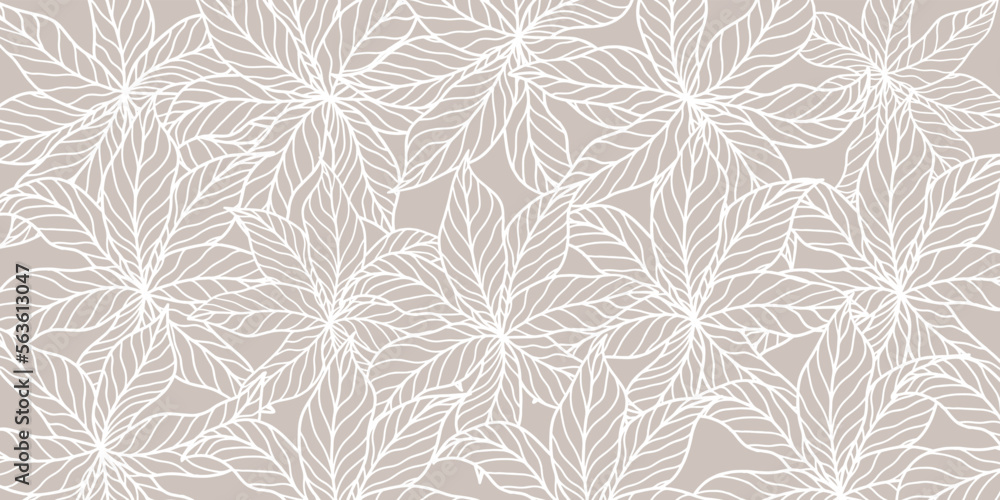 Botanical vector background in beige tones with leaves for design, wallpaper, print, covers
