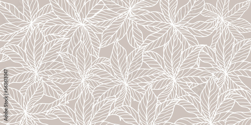 Botanical vector background in beige tones with leaves for design, wallpaper, print, covers 