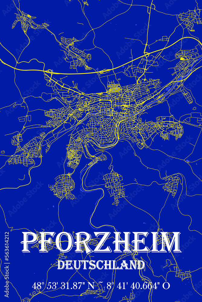 Elegante moderne Nachtstadt Pforzheim Stadtkarte