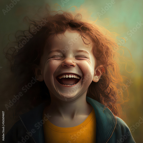 Generative AI illustration of beautiful young red headed girl laughing out without a care in the world photo