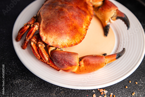 crab seafood boiled shellfish fresh meal food snack on the table copy space food background rustic top view