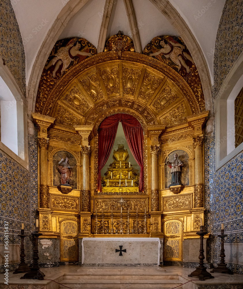 A gold alter on display in a Portuguese Chruch