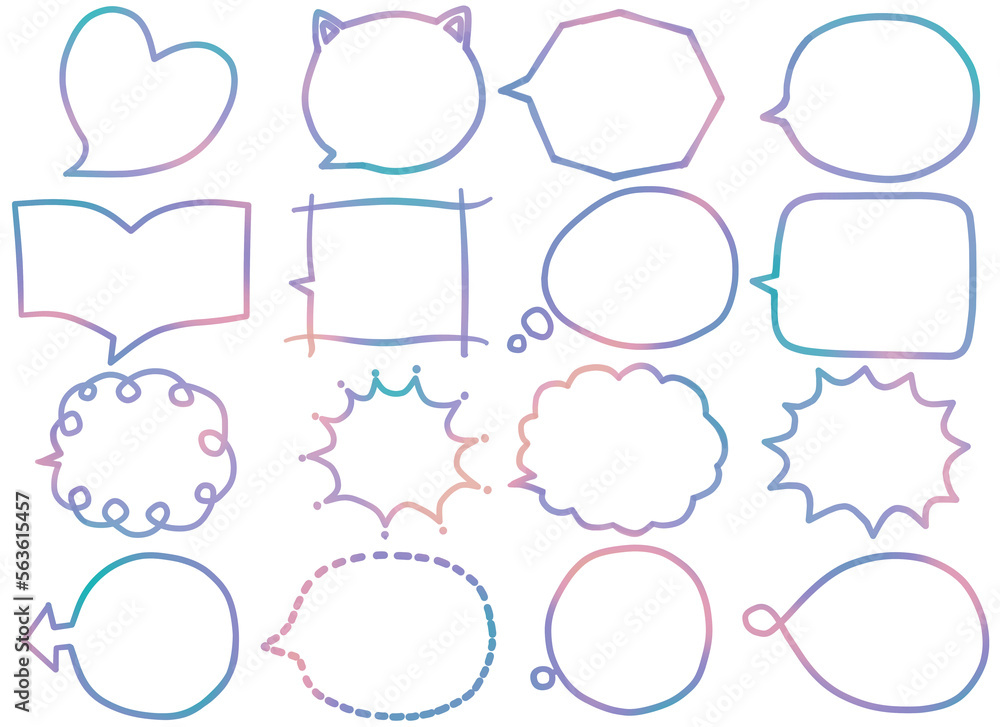 ゆめかわポップな色味の手書き風線画吹き出しセット