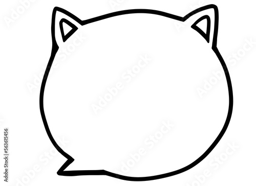 猫の耳がついた丸いシンプルな手描き風線画吹き出し