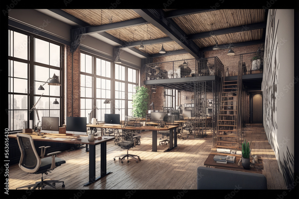 Picture of Luxury workspace office decorated with industrial loft modern interior ...