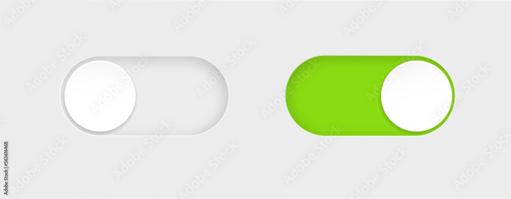 On and Off toggle switch buttons. Material design switch buttons set. Vector