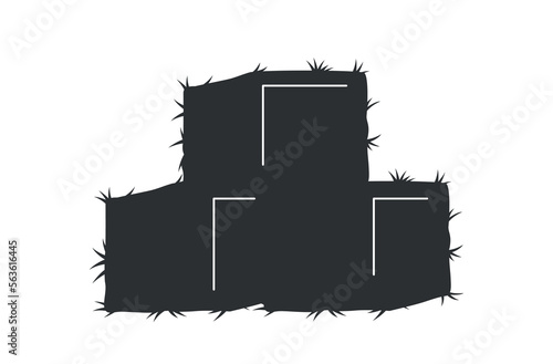 Icon with hay. Dark silhouette with rectangular bales or collected haystacks in hayloft. Dry grass or straw. Design element for app. Cartoon flat vector illustration isolated on white background