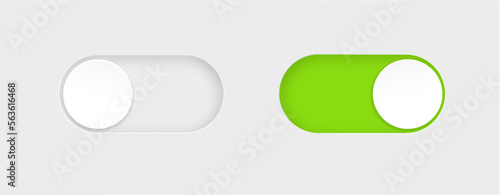 On and Off toggle switch buttons. Material design switch buttons set. Vector