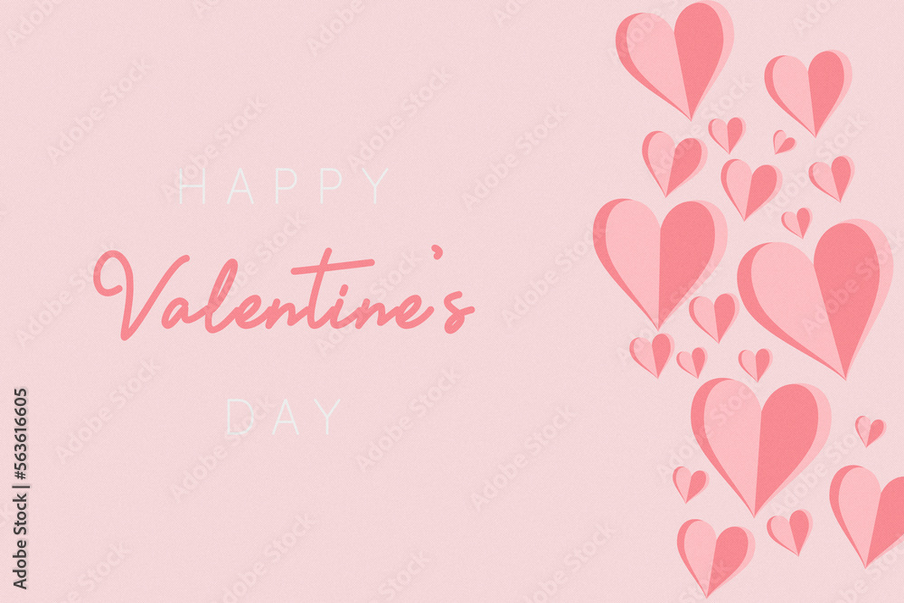 Illustration of valentine's day with floating 3D hearts and copy space. Pink and romantic background for lovers day.