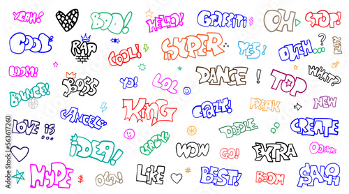 graffiti lettering words - vector doodle set , text design element 