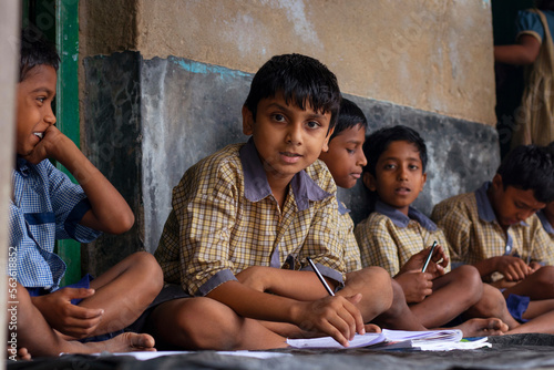 Students having mid day meal at school