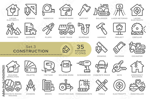 Set of conceptual icons. Vector icons in flat linear style for web sites, applications and other graphic resources. Set from the series - Construction. Editable outline icon.