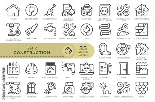 Set of conceptual icons. Vector icons in flat linear style for web sites, applications and other graphic resources. Set from the series - Construction. Editable outline icon.