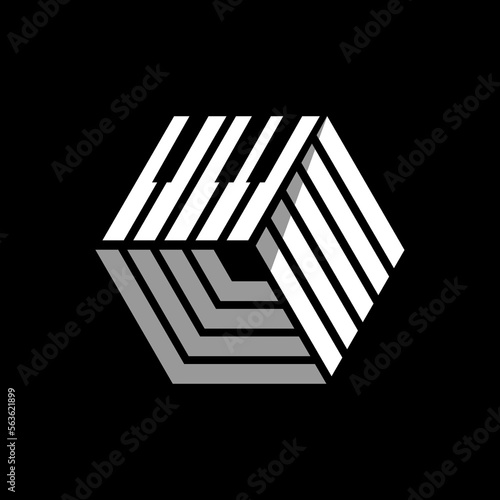 Piano box logo concept. Hexagon piano monogram logo design