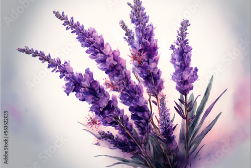 Watercolor lavender  Botanical illustration  Lavender watercolor background  Delicate floral bouquet on white background  Spring summer  generative ai.