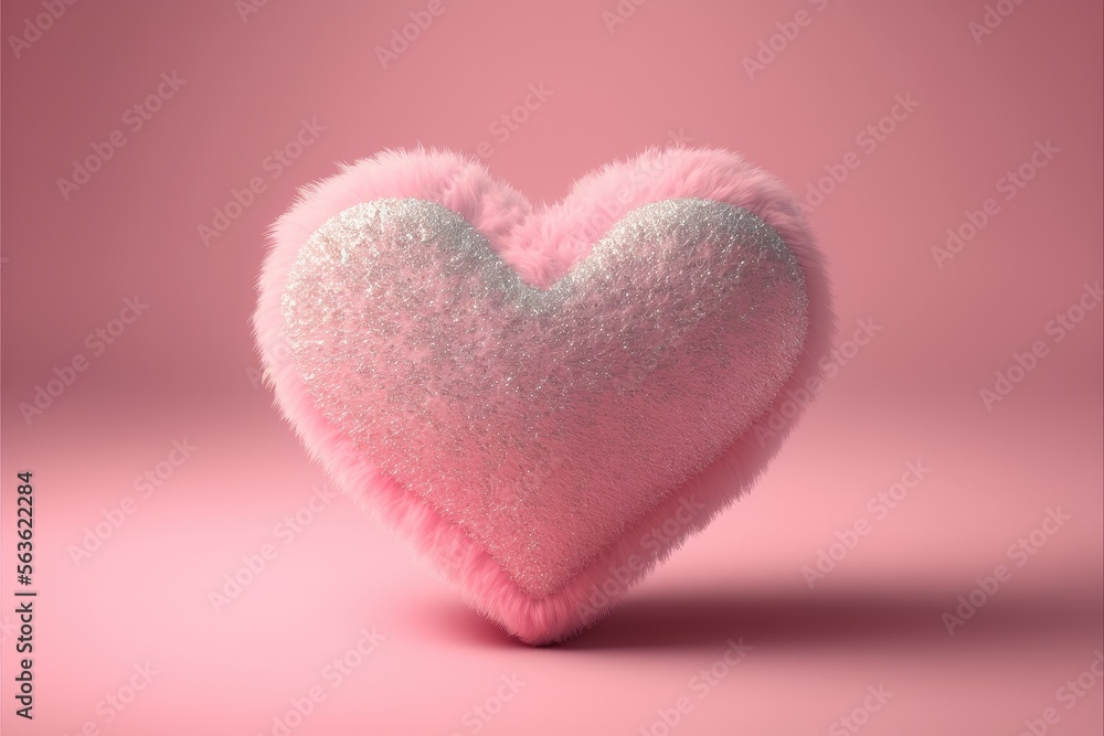 Soft fluffy pink heart. Valentine's day concept. Generative ai.