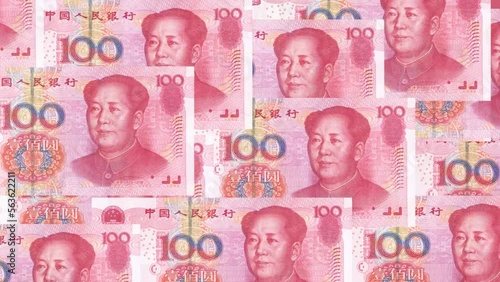 Animated 100 renminbi yuan bills. Money background. Currency in force in china. 59,94fps
