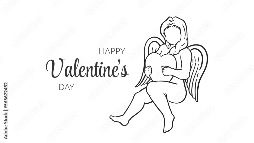 Cupid girl valentine's day. line art illustration of cupid girl for valentine's day background. Cupid girl valentine's day. line art illustration of cupid girl for valentine's day background.