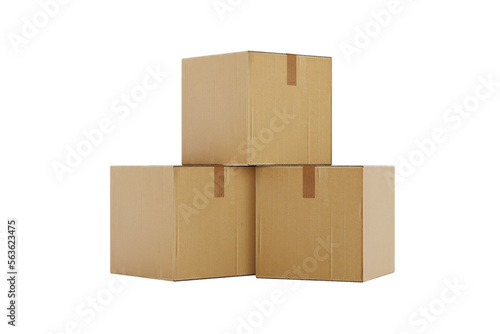 Stack of carton boxes on transparent background