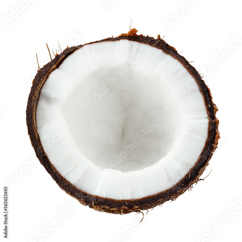 Tropical fruit, half coconut isolate on white background. File contains clipping path.