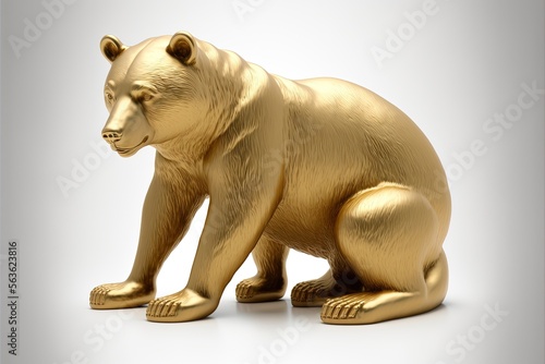 Bear statue illustration made in solid gold  financial market  white background. Generative AI