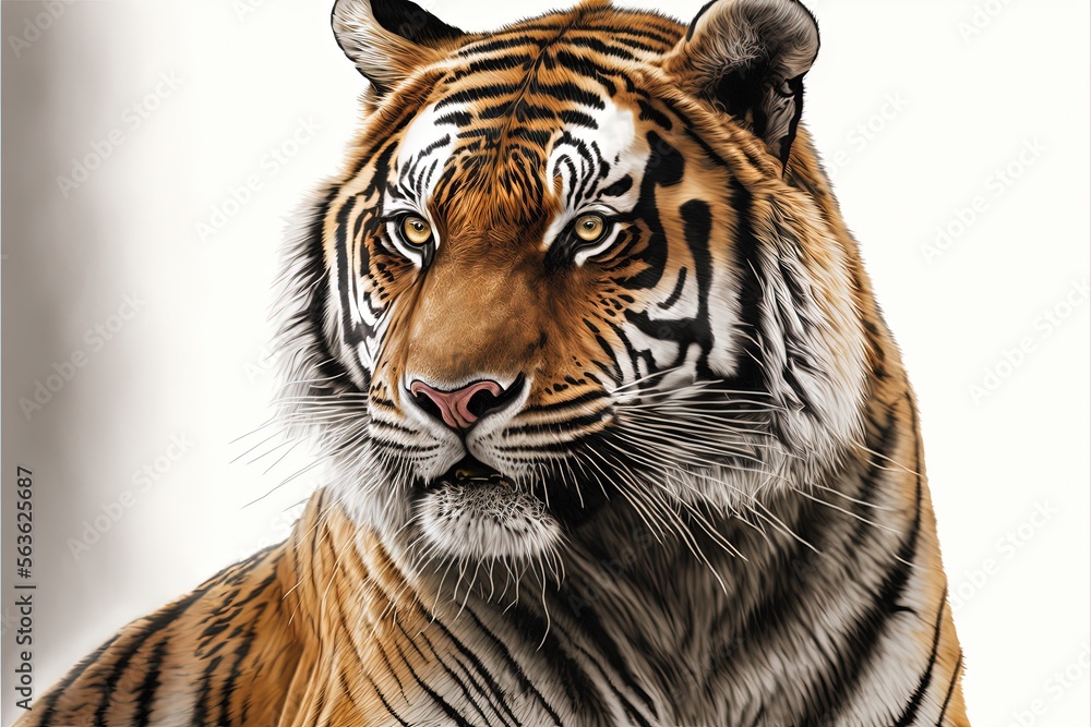 Naklejka premium Beautiful tiger with imposing pose on white background. AI digital illustration