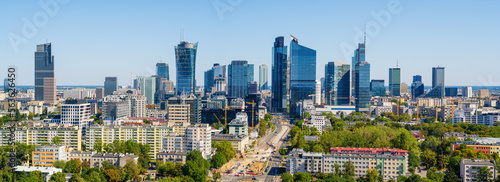 Office district around Daszynskiego roundabout called  new Mordor   Warsaw skyline aerial image