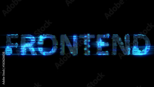 Fotografie, Obraz bokeh glitch electrical light cybernetic blue text FRONTEND, isolated - object 3