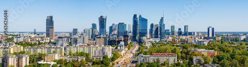 Office district around Daszynskiego roundabout called "new Mordor", Warsaw skyline aerial image