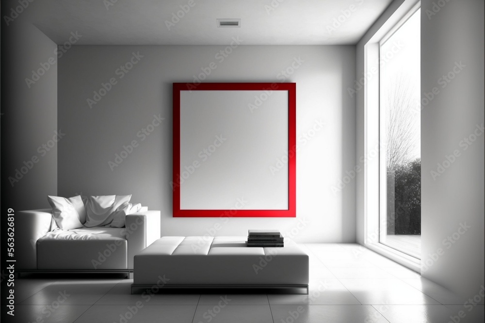 A blank white painting in a minimalist room creates a sense of emptiness.
