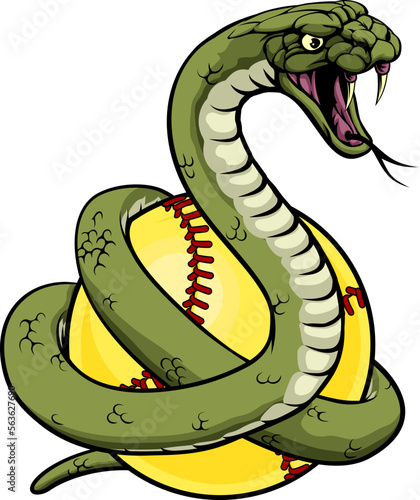 A snake animal softball sports team cartoon mascot