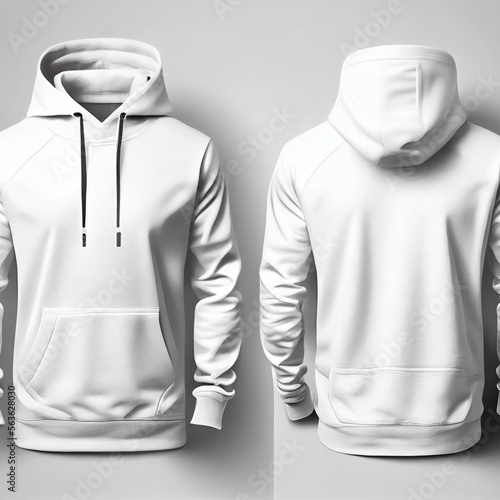 Leere weiße Hoodie-Vorlage mit Platz für Text, Logo und Design. Vorder- und Rückansicht, Generative Ai photo