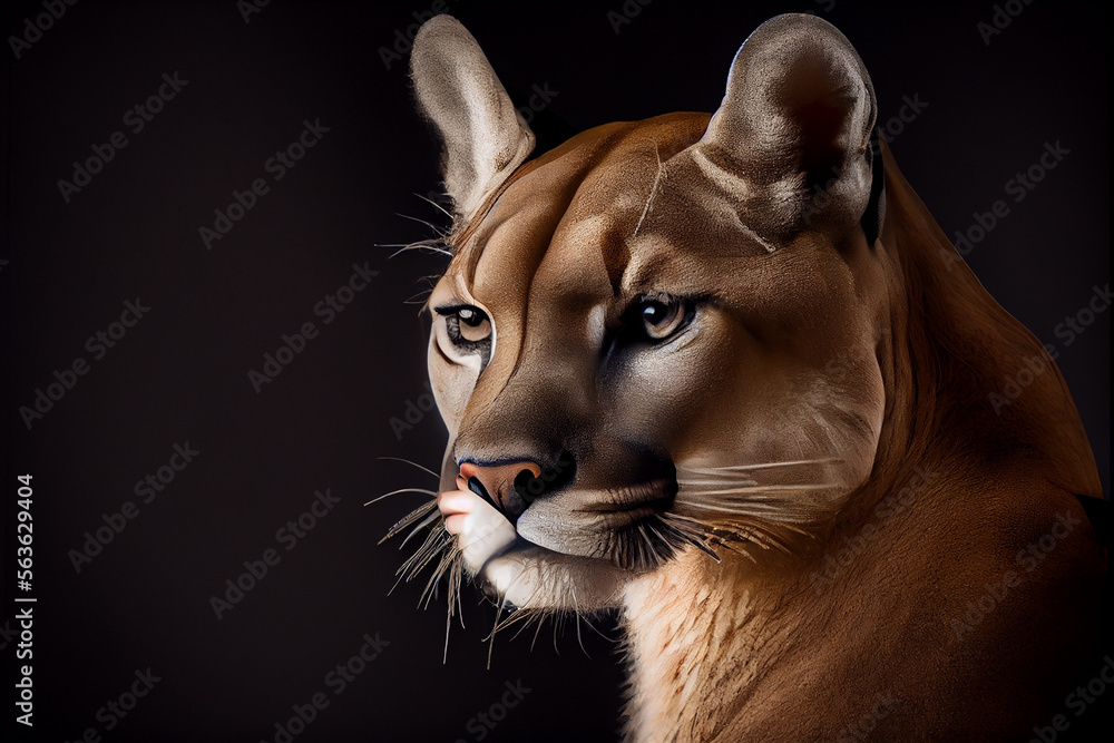 Obraz premium portrait of a puma on a black background. generative ai