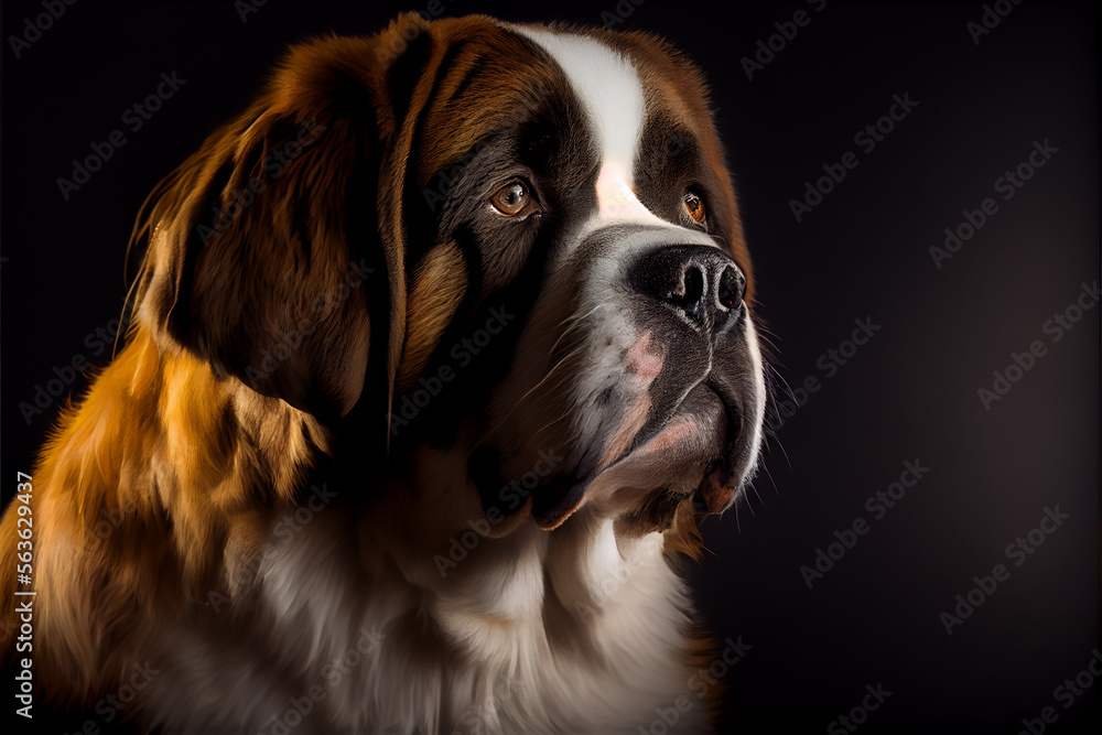 portrait of a saint bernard dog on a black background. generative ai