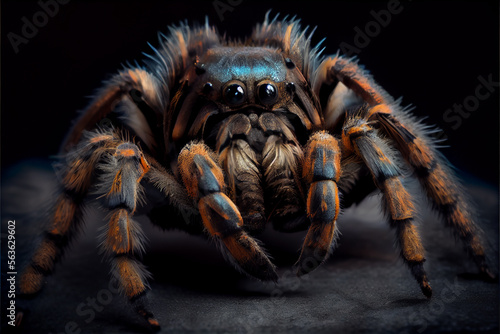 portrait of a tarantula on a black background. generative ai photo